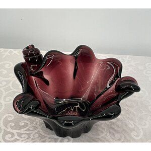Murano Style‎ Purple/Grape Hand Blown Art Glass Bowl With Organic Petal Design